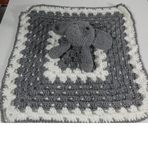 Handmade Crochet Lovey Elephant Head Gray/White Baby Toddler